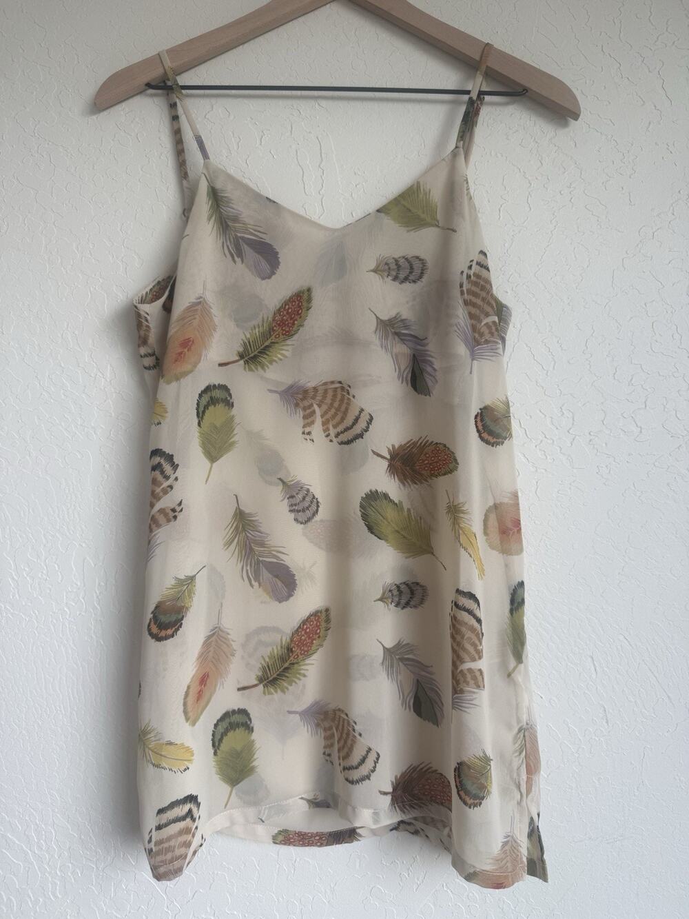 Show Me Your Mumu Adjustable Strap Sheer Feather Camisole Top Blouse Size S USA
